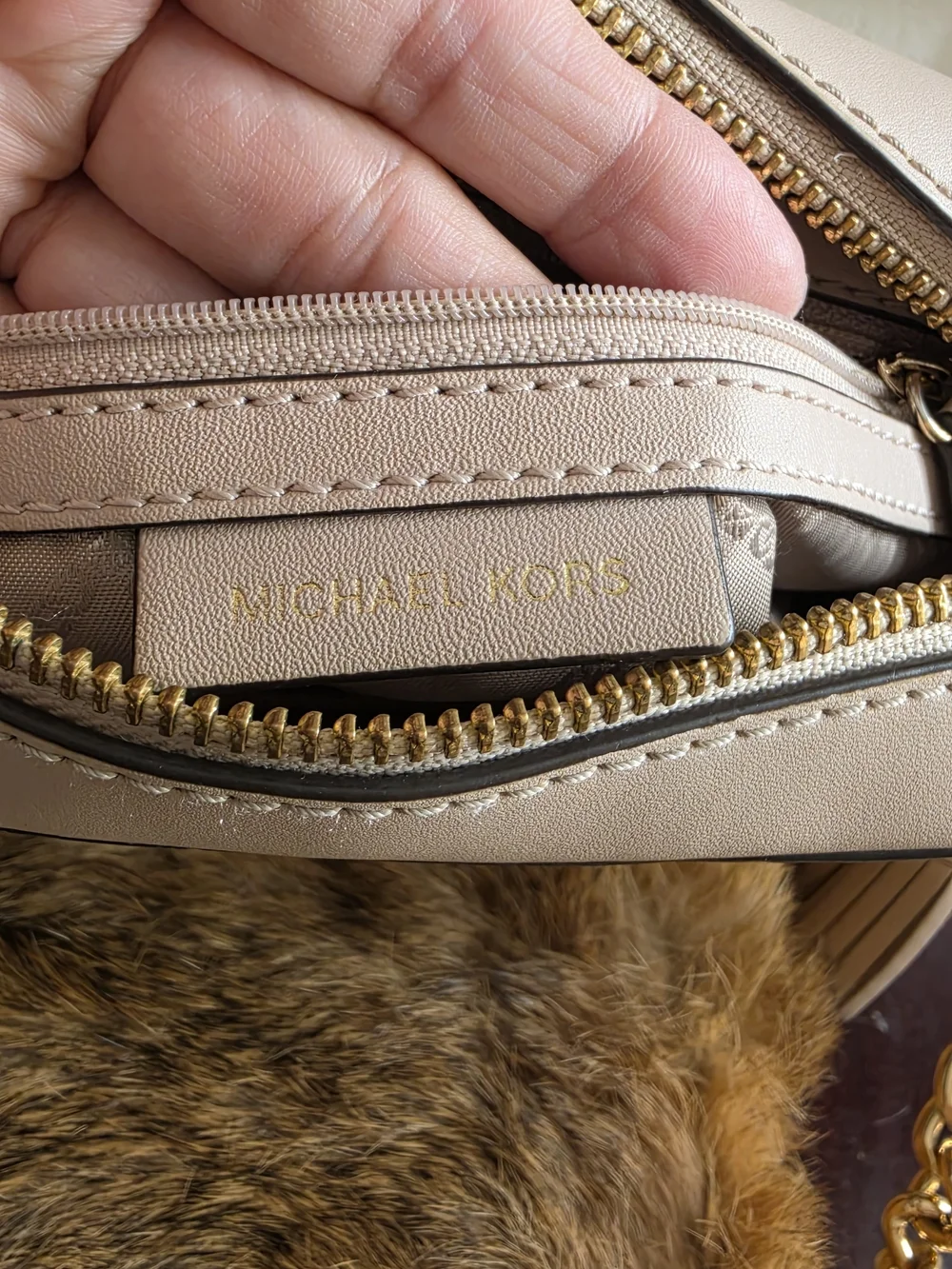 Michael Kors Jet Set Monogram Crossbody Bag in Beige and Light Pink